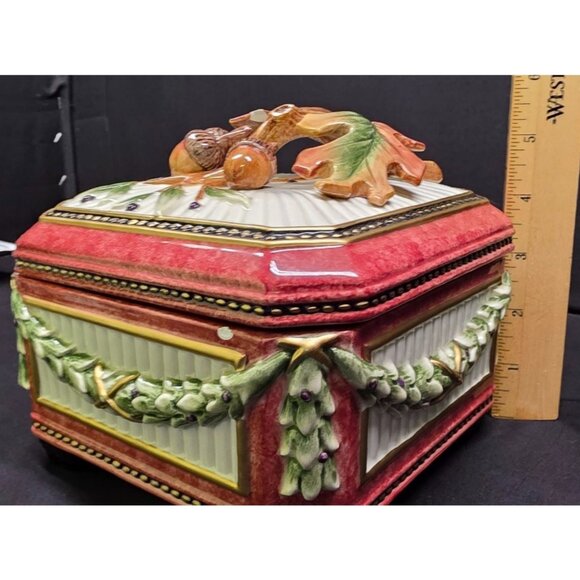 Vintage Fitz & Floyd Classics Equestrian Collection Octagon Box w Lid Fall Decor - Picture 11 of 11